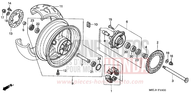 ROUE ARRIERE von CBR1000RR "Fireblade" PEARL FADELESS WHITE (NH341KB) von 2004